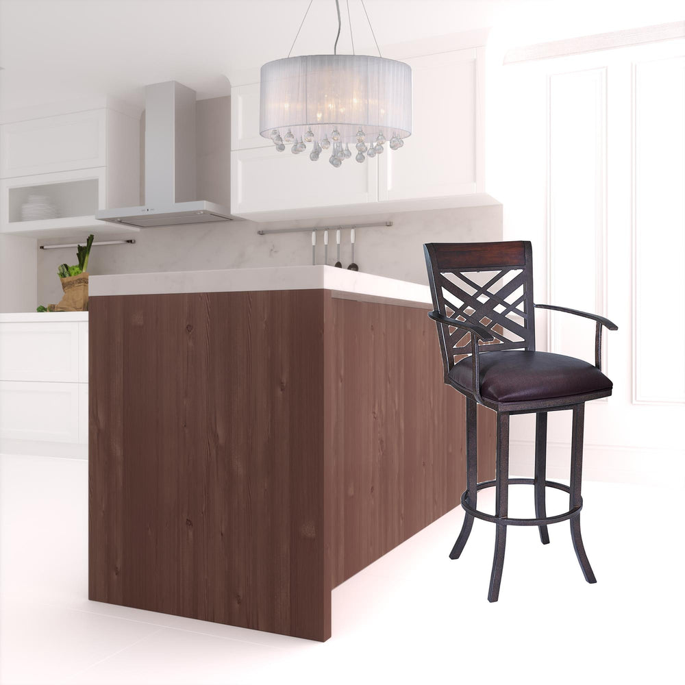 30" Brown Faux Leather And Iron Bar Height Bar Chair - Homeroots - Flyclothing LLC