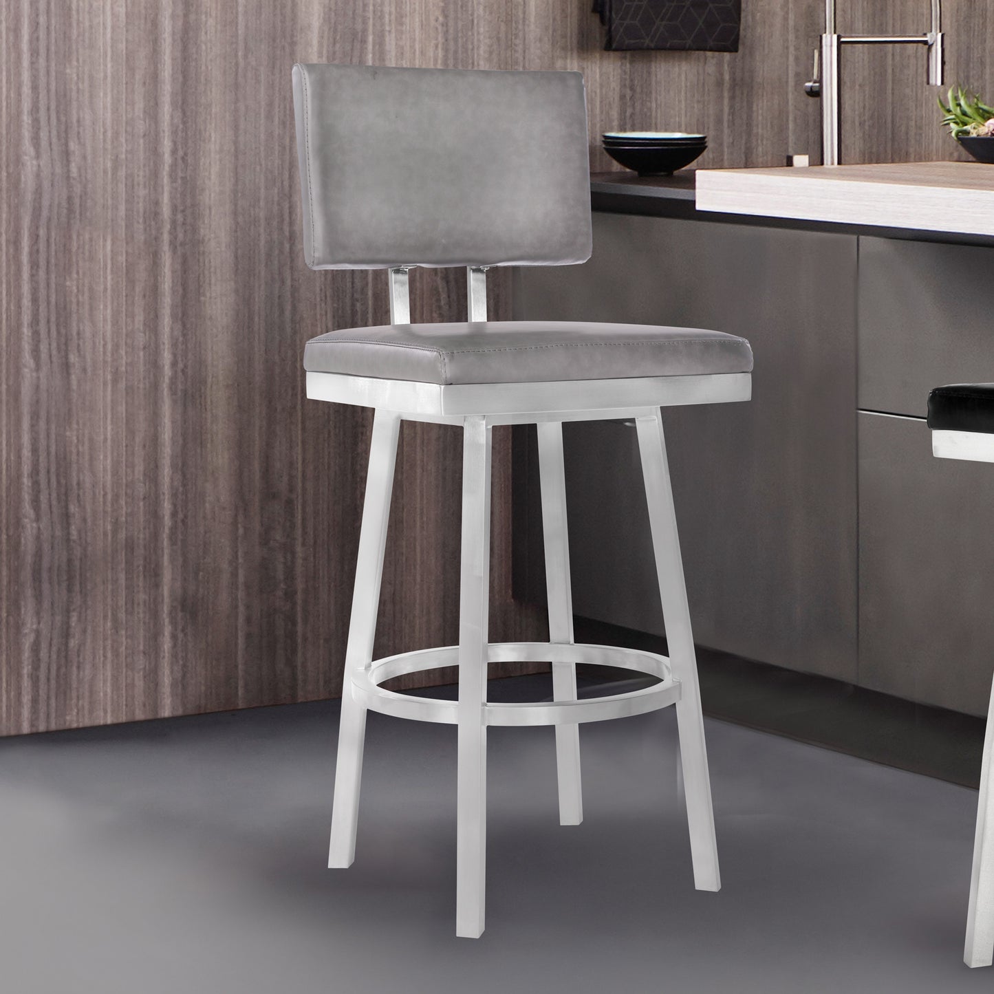 26" Light Gray And Silver Iron Swivel Counter Height Bar Chair - Homeroots - Flyclothing LLC