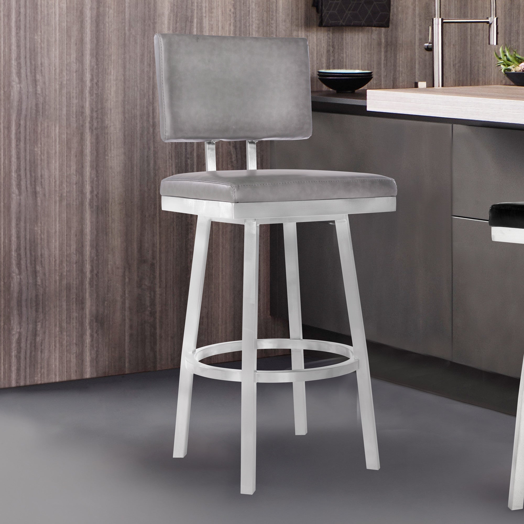 26" Light Gray And Silver Iron Swivel Counter Height Bar Chair - Homeroots - Flyclothing LLC