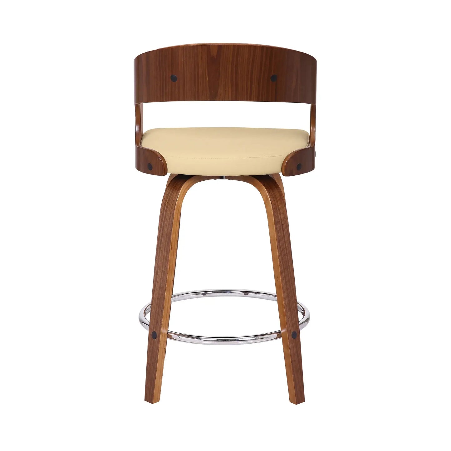 26" Cream And Brown Faux Leather And Iron Swivel Low Back Counter Height Bar Chair - Homeroots - Flyclothing LLC