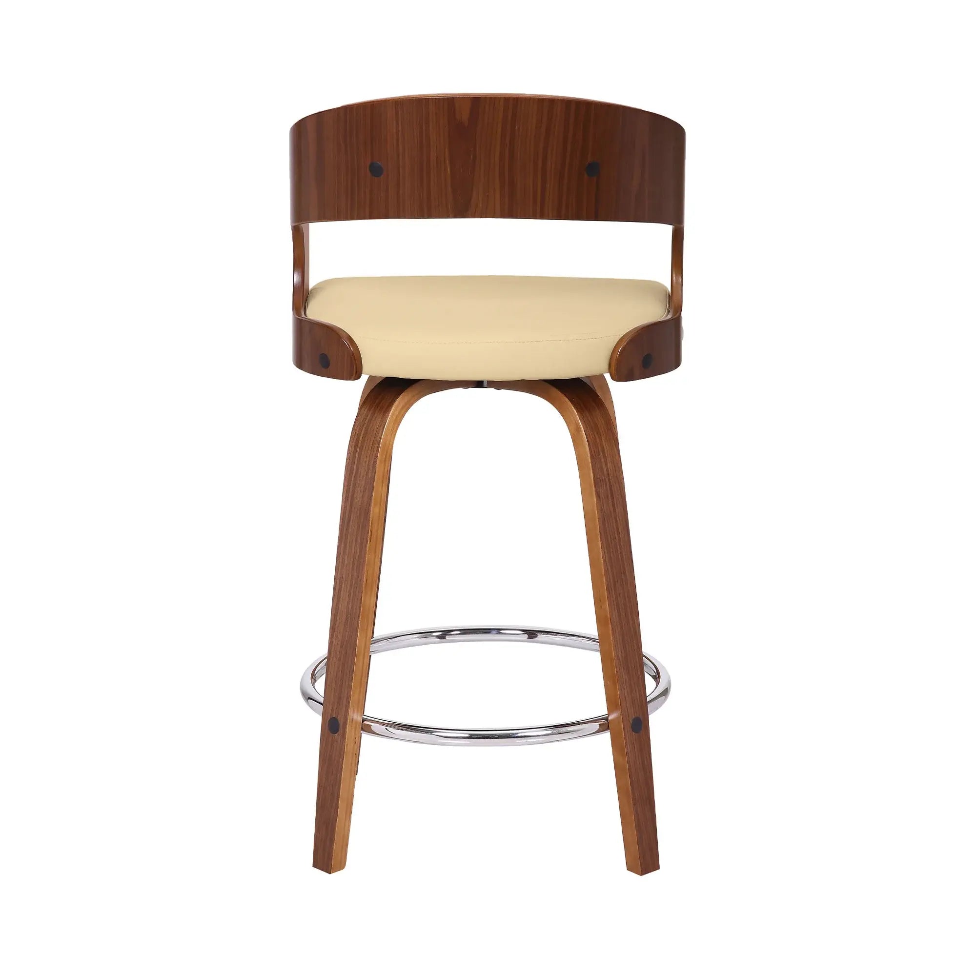 26" Cream And Brown Faux Leather And Iron Swivel Low Back Counter Height Bar Chair - Homeroots - Flyclothing LLC