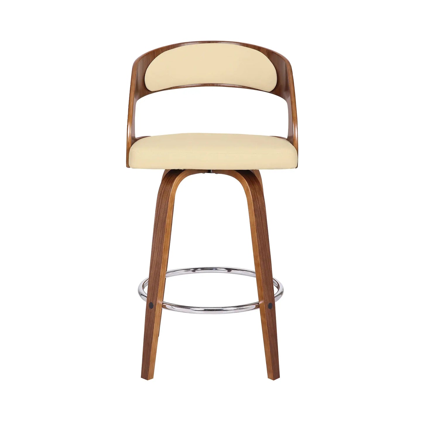 26" Cream And Brown Faux Leather And Iron Swivel Low Back Counter Height Bar Chair - Homeroots - Flyclothing LLC