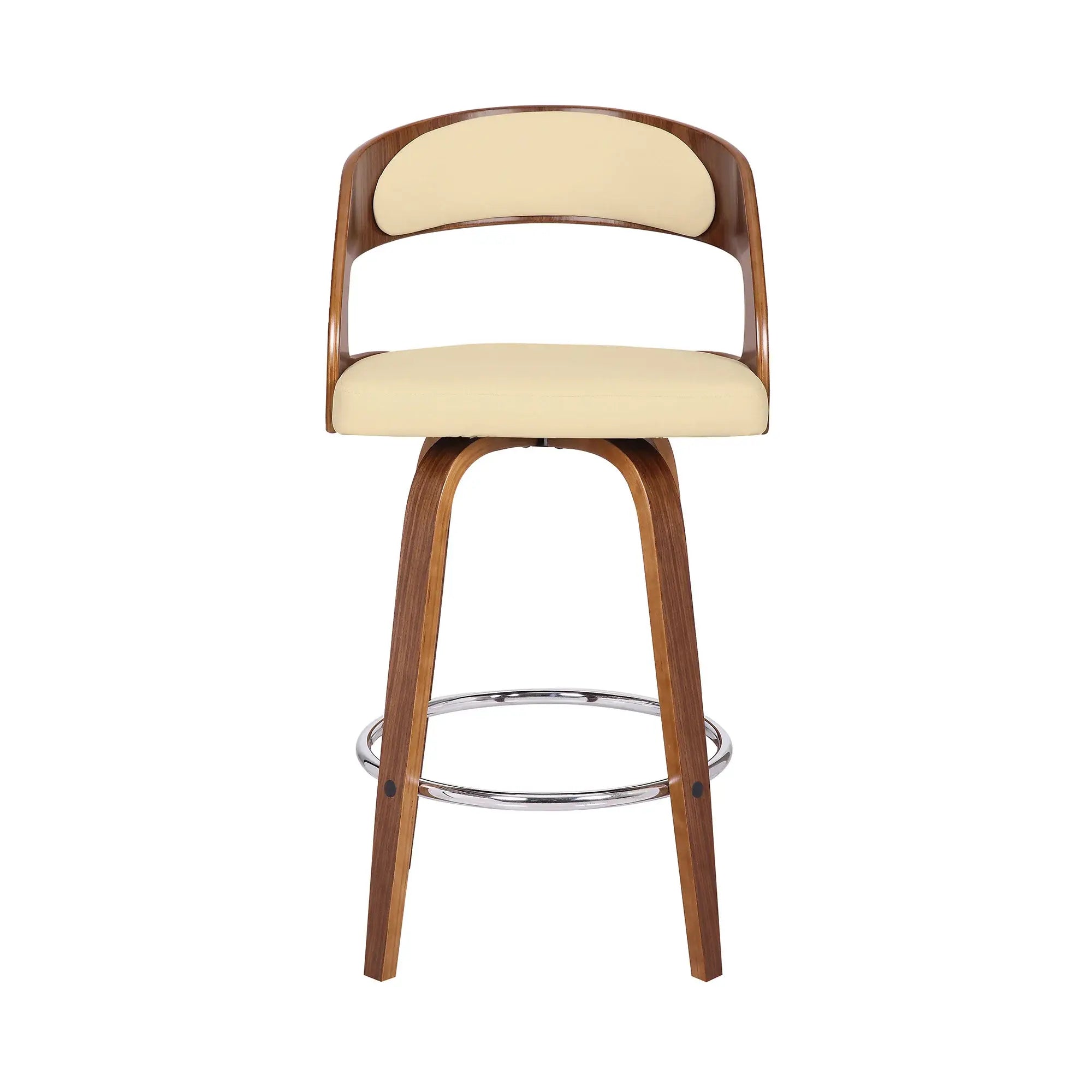 26" Cream And Brown Faux Leather And Iron Swivel Low Back Counter Height Bar Chair - Homeroots - Flyclothing LLC