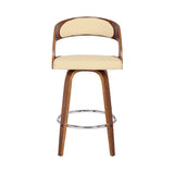26" Cream And Brown Faux Leather And Iron Swivel Low Back Counter Height Bar Chair - Homeroots