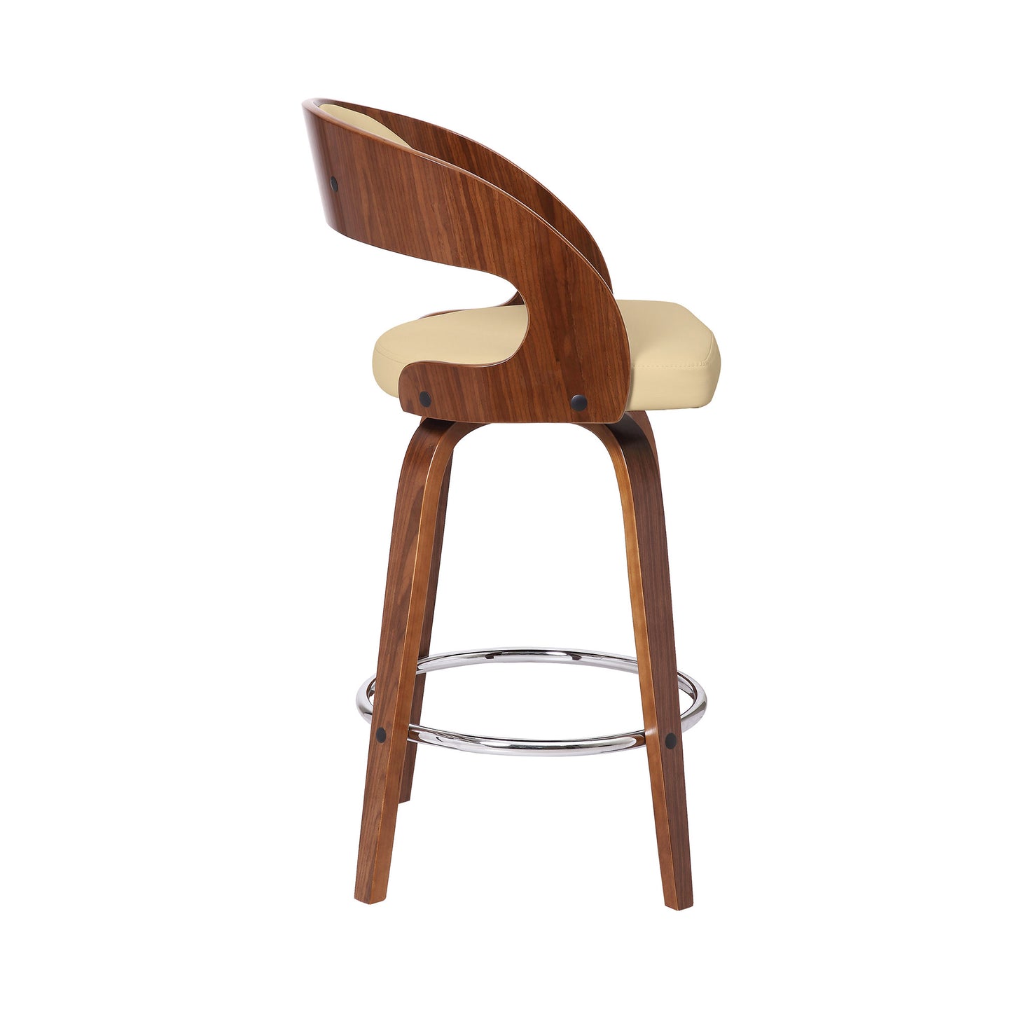 26" Cream And Brown Faux Leather And Iron Swivel Low Back Counter Height Bar Chair - Homeroots - Flyclothing LLC