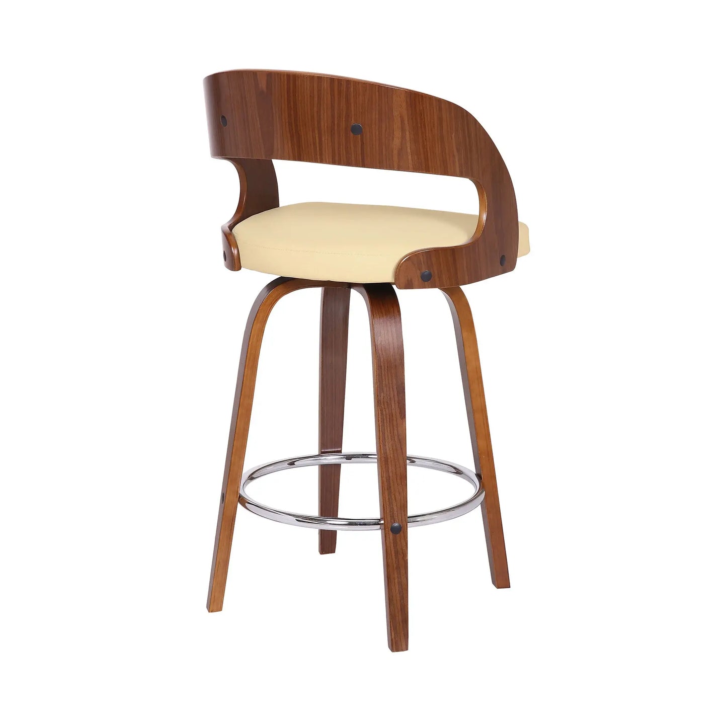 26" Cream And Brown Faux Leather And Iron Swivel Low Back Counter Height Bar Chair - Homeroots - Flyclothing LLC