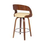 26" Cream And Brown Faux Leather And Iron Swivel Low Back Counter Height Bar Chair - Homeroots