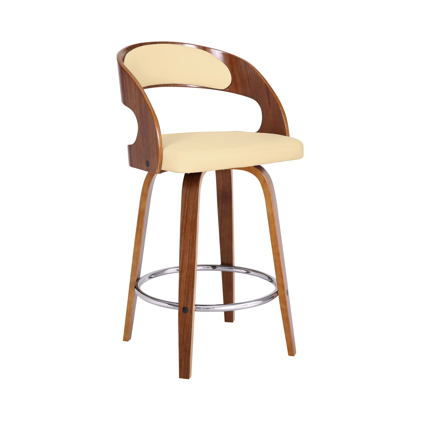26" Cream And Brown Faux Leather And Iron Swivel Low Back Counter Height Bar Chair - Homeroots - Flyclothing LLC