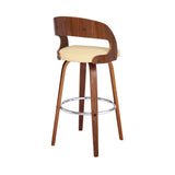 30" Cream And Brown Iron Swivel Low Back Bar Height Bar Chair - Homeroots