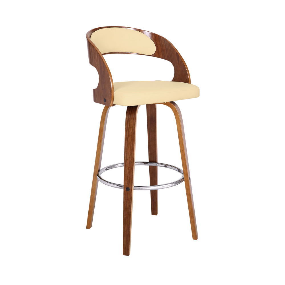 30" Cream And Brown Iron Swivel Low Back Bar Height Bar Chair - Homeroots