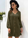 V-Neck Long Sleeve Mini Dress - Trendsi - Flyclothing LLC