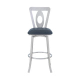 30" Gray And Silver Faux Leather And Iron Swivel Bar Height Bar Chair - Homeroots