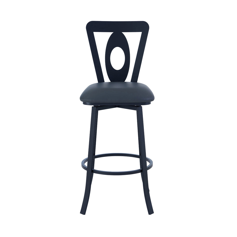 30" Gray And Black Faux Leather And Iron Swivel Bar Height Bar Chair - Homeroots - Flyclothing LLC