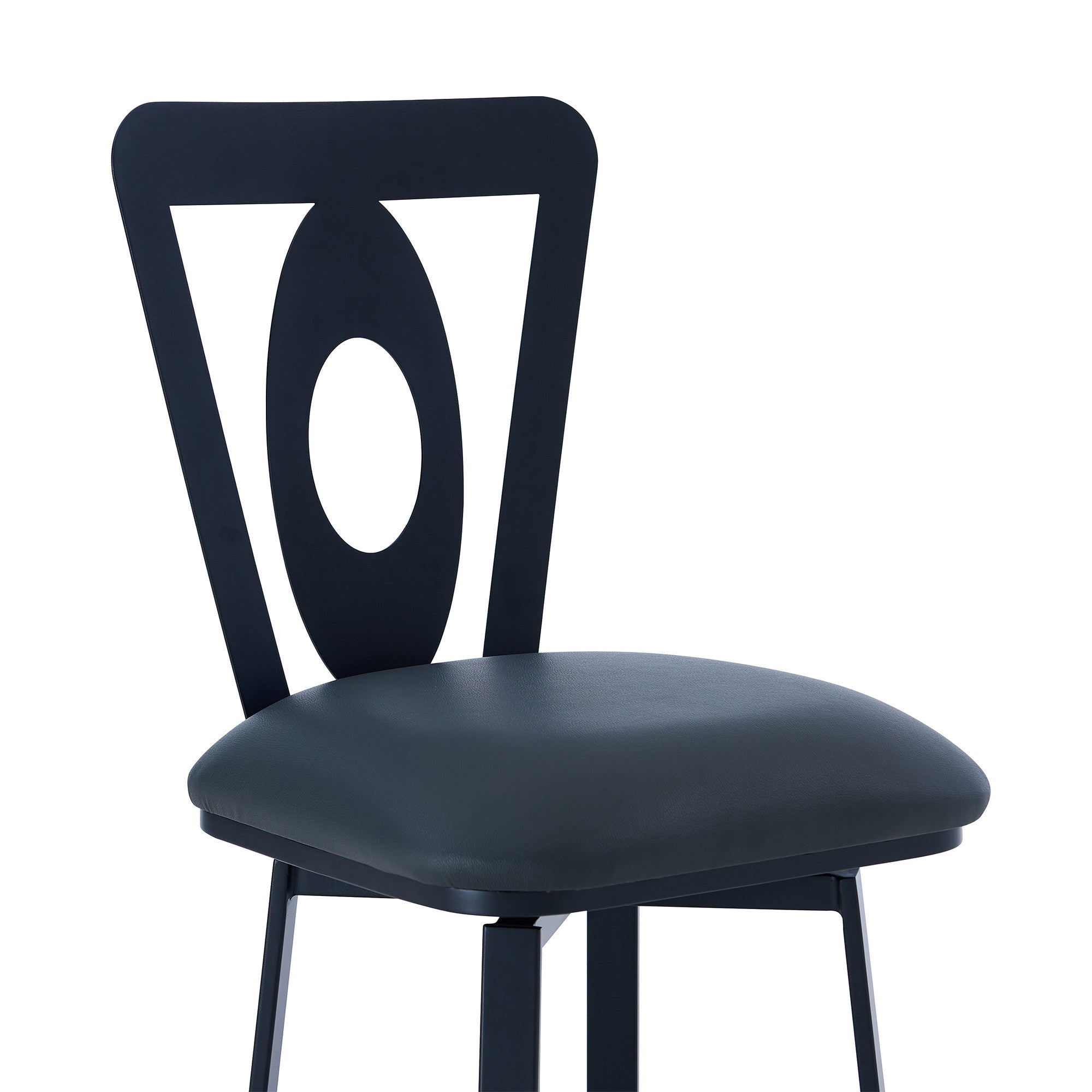 30" Gray And Black Faux Leather And Iron Swivel Bar Height Bar Chair - Homeroots - Flyclothing LLC
