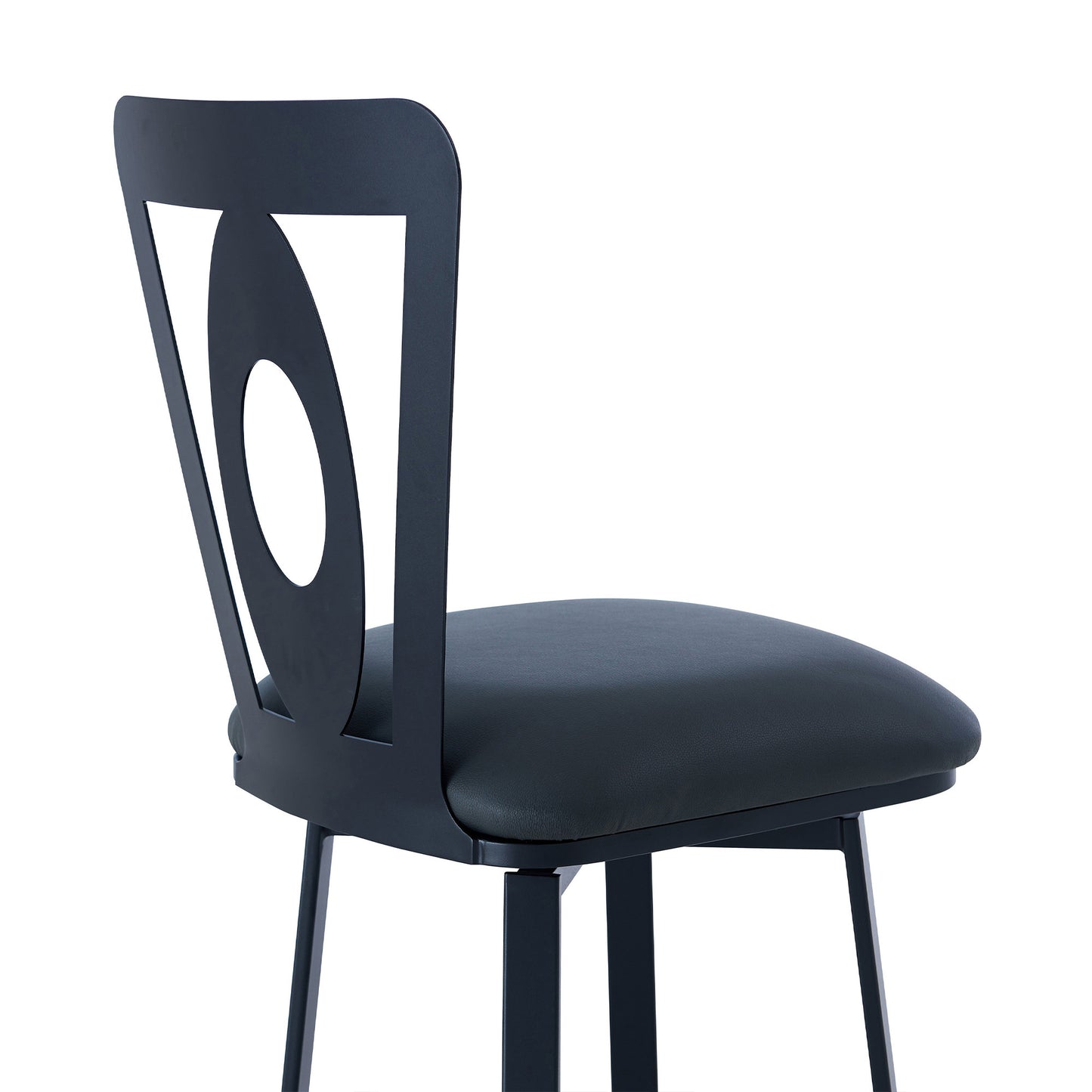 30" Gray And Black Faux Leather And Iron Swivel Bar Height Bar Chair - Homeroots - Flyclothing LLC