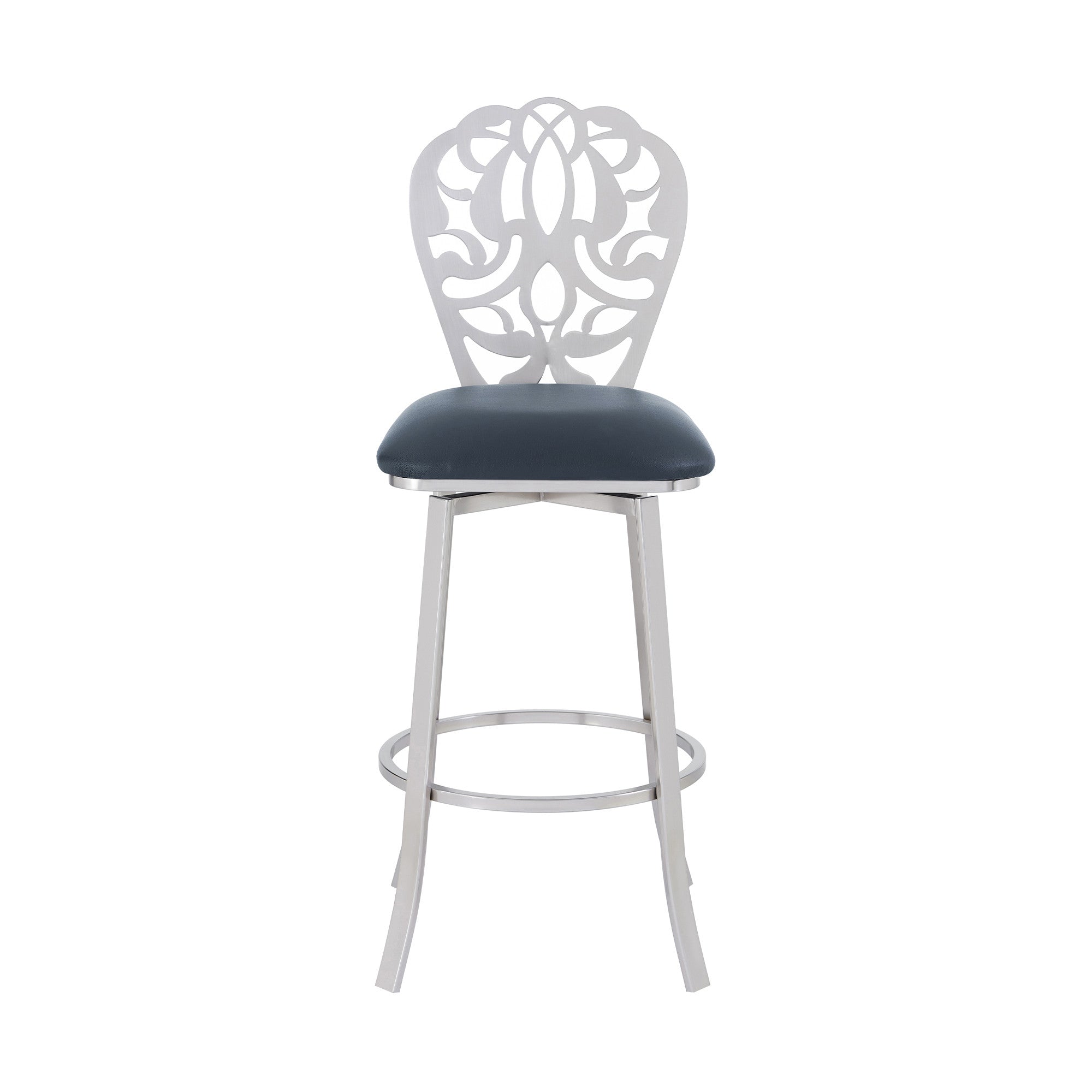 30" Gray And Silver Iron Swivel Bar Height Bar Chair - Homeroots - Flyclothing LLC