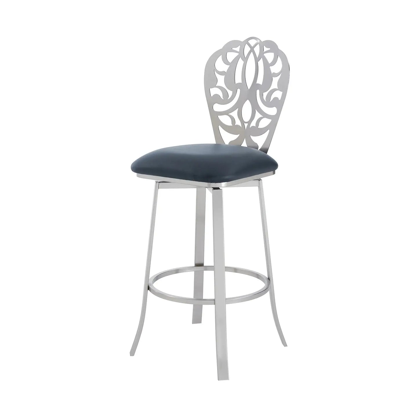 30" Gray And Silver Iron Swivel Bar Height Bar Chair - Homeroots - Flyclothing LLC