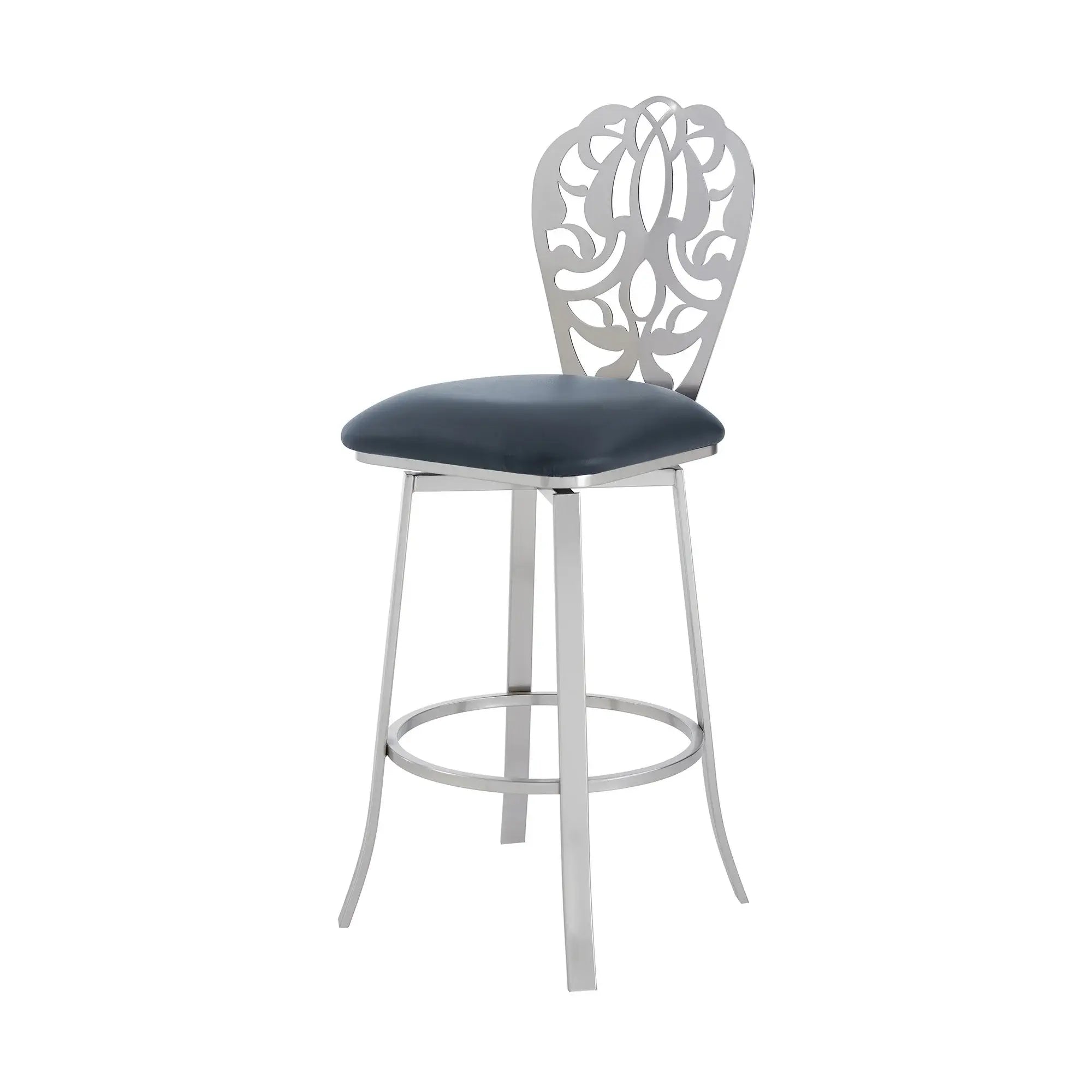 30" Gray And Silver Iron Swivel Bar Height Bar Chair - Homeroots - Flyclothing LLC