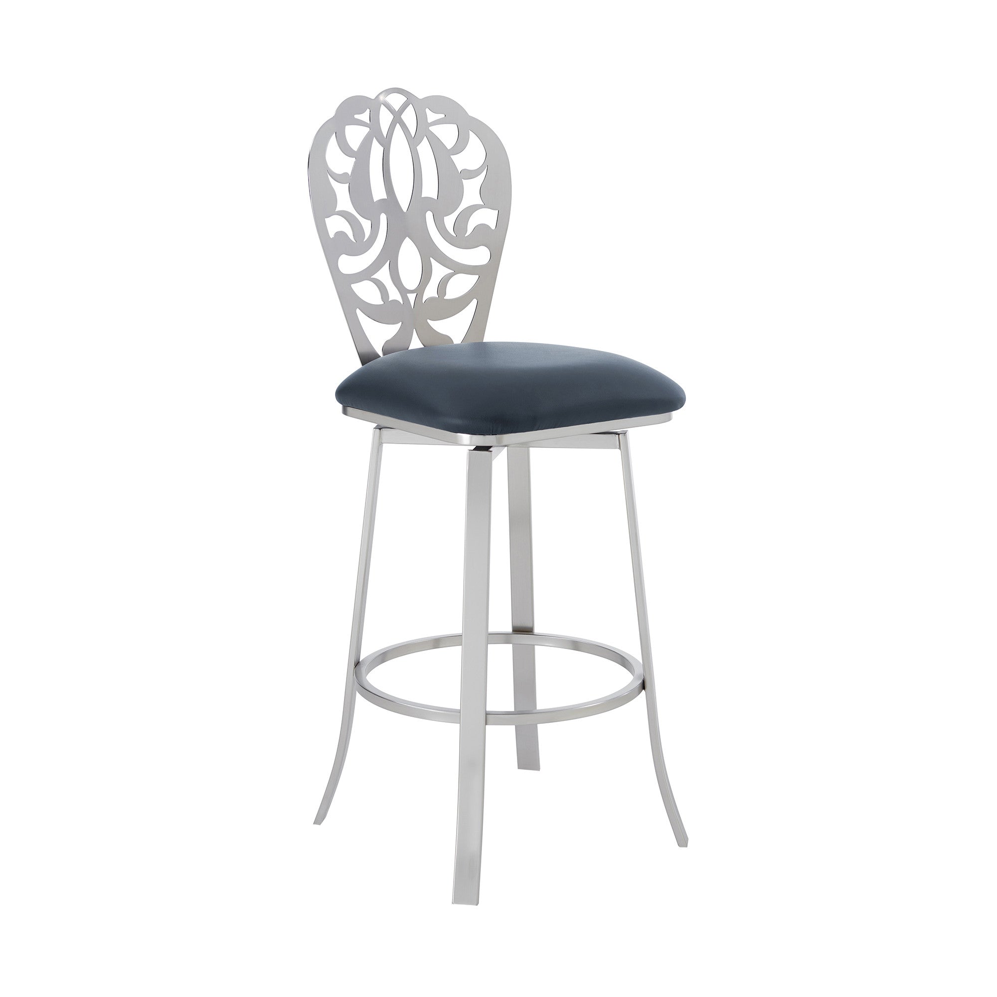30" Gray And Silver Iron Swivel Bar Height Bar Chair - Homeroots - Flyclothing LLC