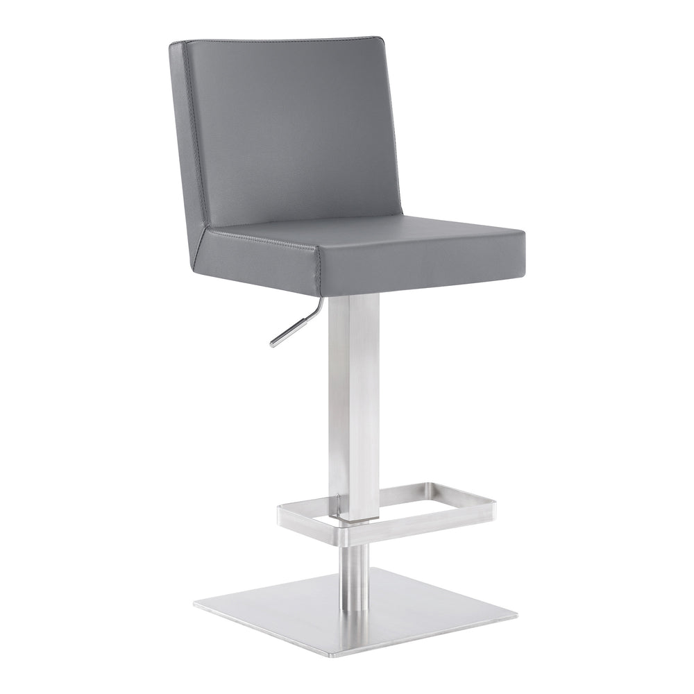 24" Gray And Silver Faux Leather And Iron Swivel Adjustable Height Bar Chair - Homeroots
