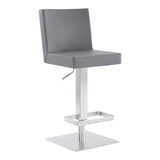 24" Gray And Silver Faux Leather And Iron Swivel Adjustable Height Bar Chair - Homeroots