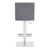 24" Gray And Silver Faux Leather And Iron Swivel Adjustable Height Bar Chair - Homeroots