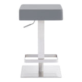 25" Gray And Silver Faux Leather And Iron Swivel Backless Adjustable Height Bar Chair - Homeroots