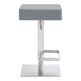 25" Gray And Silver Faux Leather And Iron Swivel Backless Adjustable Height Bar Chair - Homeroots