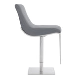 26" Gray And Silver Faux Leather And Iron Swivel Adjustable Height Bar Chair - Homeroots