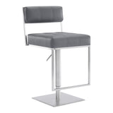 25" Gray And Silver Faux Leather And Iron Swivel Low Back Adjustable Height Bar Chair - Homeroots