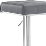 25" Gray And Silver Faux Leather And Iron Swivel Low Back Adjustable Height Bar Chair - Homeroots - Flyclothing LLC