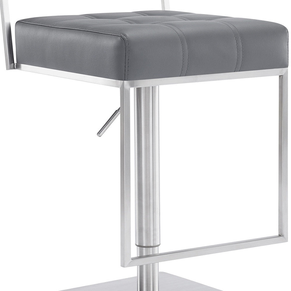 25" Gray And Silver Faux Leather And Iron Swivel Low Back Adjustable Height Bar Chair - Homeroots - Flyclothing LLC