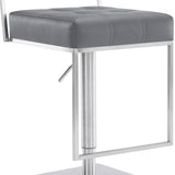 25" Gray And Silver Faux Leather And Iron Swivel Low Back Adjustable Height Bar Chair - Homeroots - Flyclothing LLC