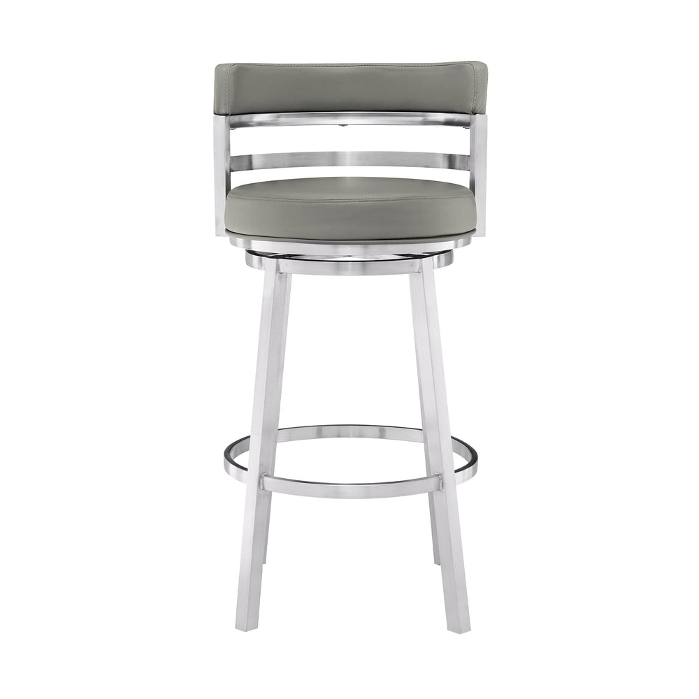 30" Gray And Silver Faux Leather And Iron Swivel Low Back Bar Height Bar Chair - Homeroots - Flyclothing LLC