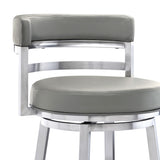30" Gray And Silver Faux Leather And Iron Swivel Low Back Bar Height Bar Chair - Homeroots - Flyclothing LLC