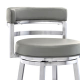 30" Gray And Silver Faux Leather And Iron Swivel Low Back Bar Height Bar Chair - Homeroots - Flyclothing LLC
