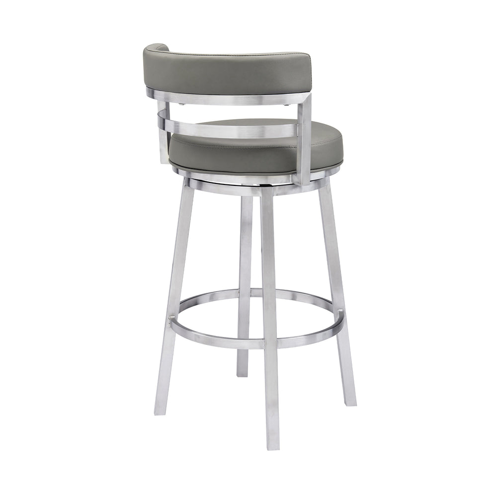 30" Gray And Silver Faux Leather And Iron Swivel Low Back Bar Height Bar Chair - Homeroots - Flyclothing LLC