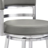 30" Gray And Silver Faux Leather And Iron Swivel Low Back Bar Height Bar Chair - Homeroots - Flyclothing LLC