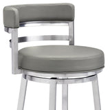 30" Gray And Silver Faux Leather And Iron Swivel Low Back Bar Height Bar Chair - Homeroots - Flyclothing LLC