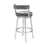 26" Gray And Silver Faux Leather And Iron Swivel Low Back Counter Height Bar Chair - Homeroots - Flyclothing LLC