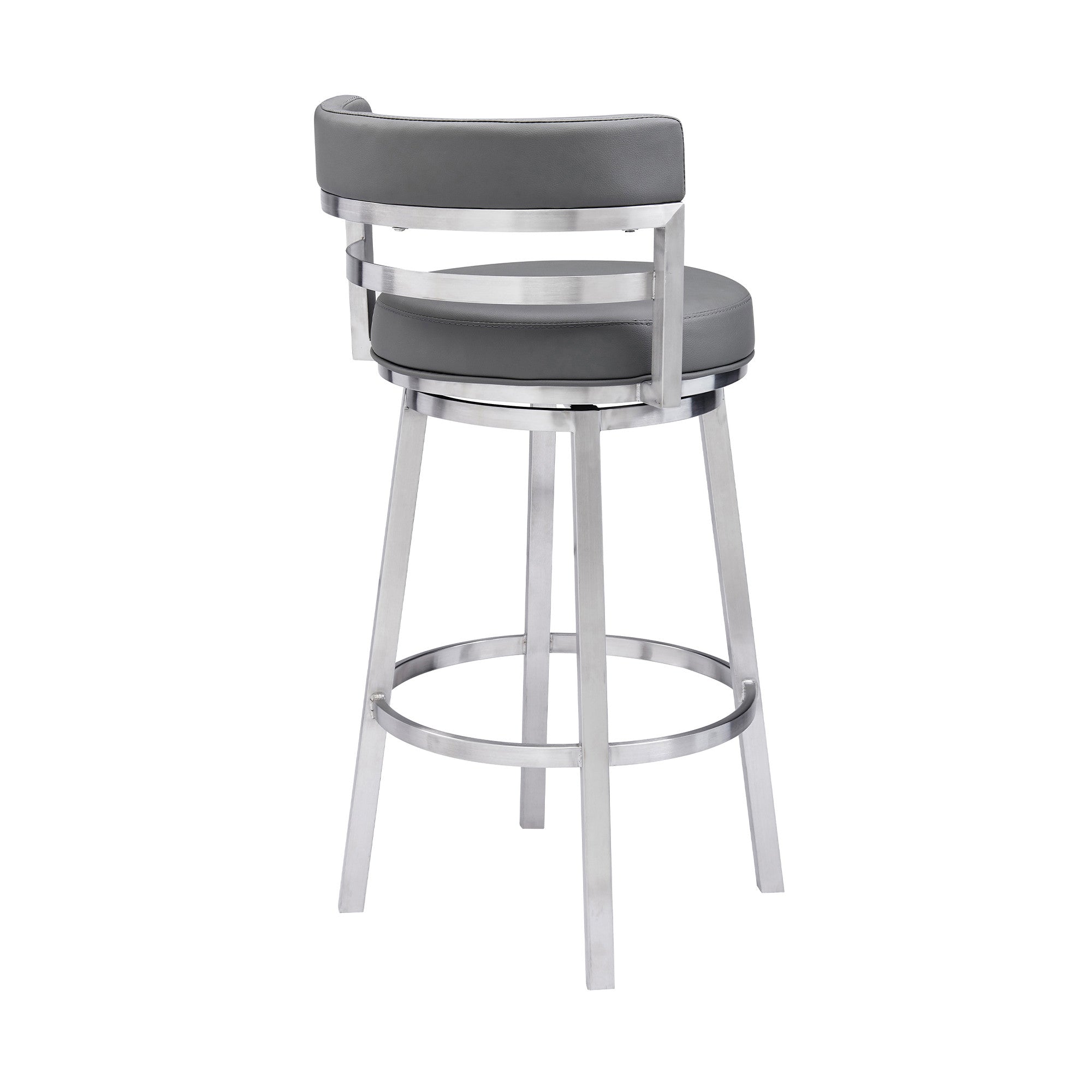 26" Gray And Silver Faux Leather And Iron Swivel Low Back Counter Height Bar Chair - Homeroots - Flyclothing LLC