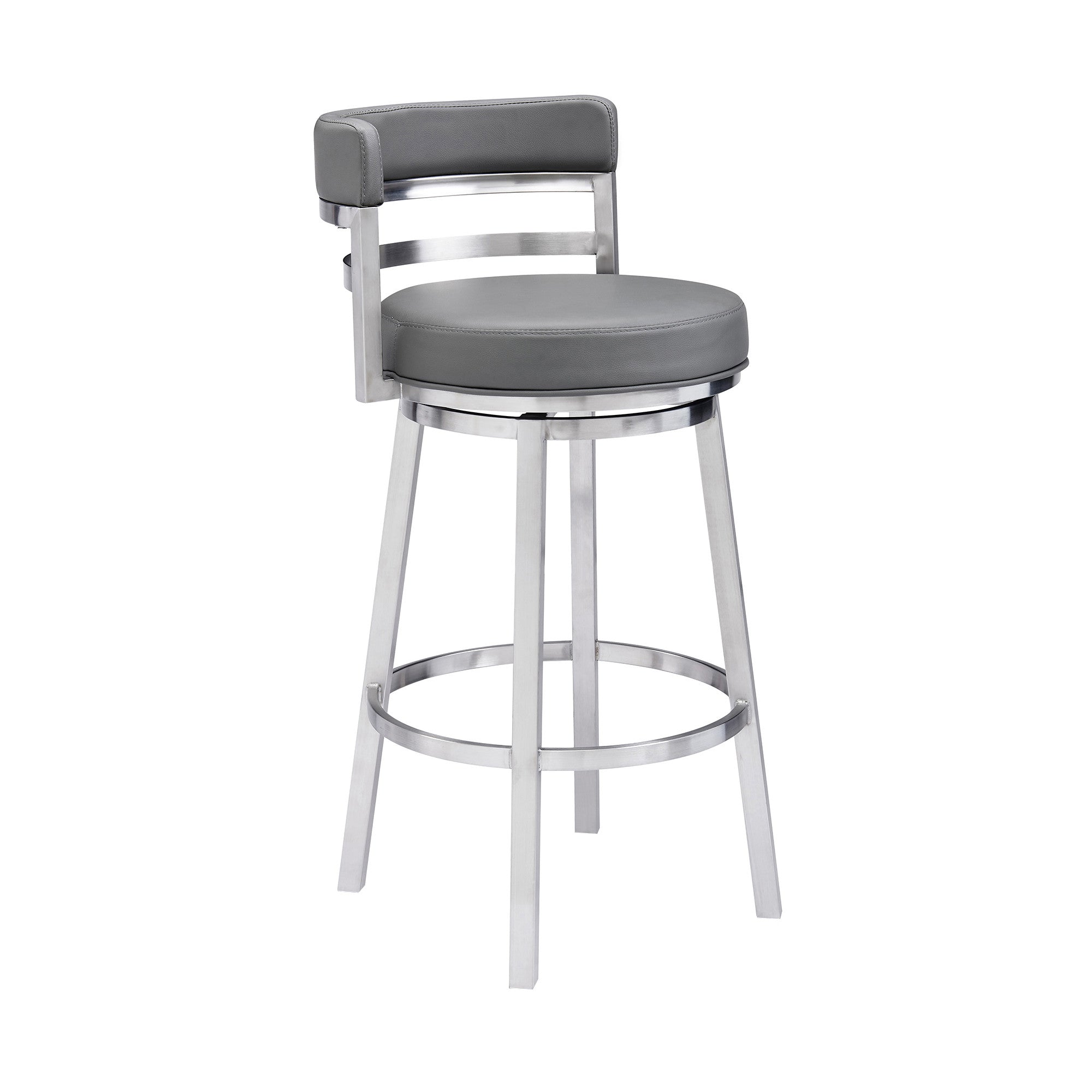 26" Gray And Silver Faux Leather And Iron Swivel Low Back Counter Height Bar Chair - Homeroots - Flyclothing LLC