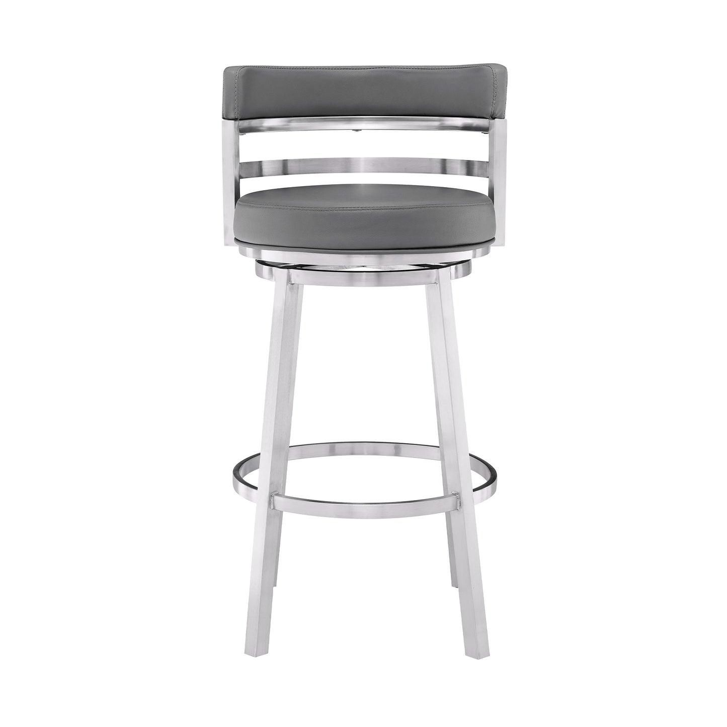 26" Gray And Silver Faux Leather And Iron Swivel Low Back Counter Height Bar Chair - Homeroots - Flyclothing LLC