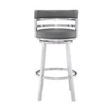 26" Gray And Silver Faux Leather And Iron Swivel Low Back Counter Height Bar Chair - Homeroots - Flyclothing LLC