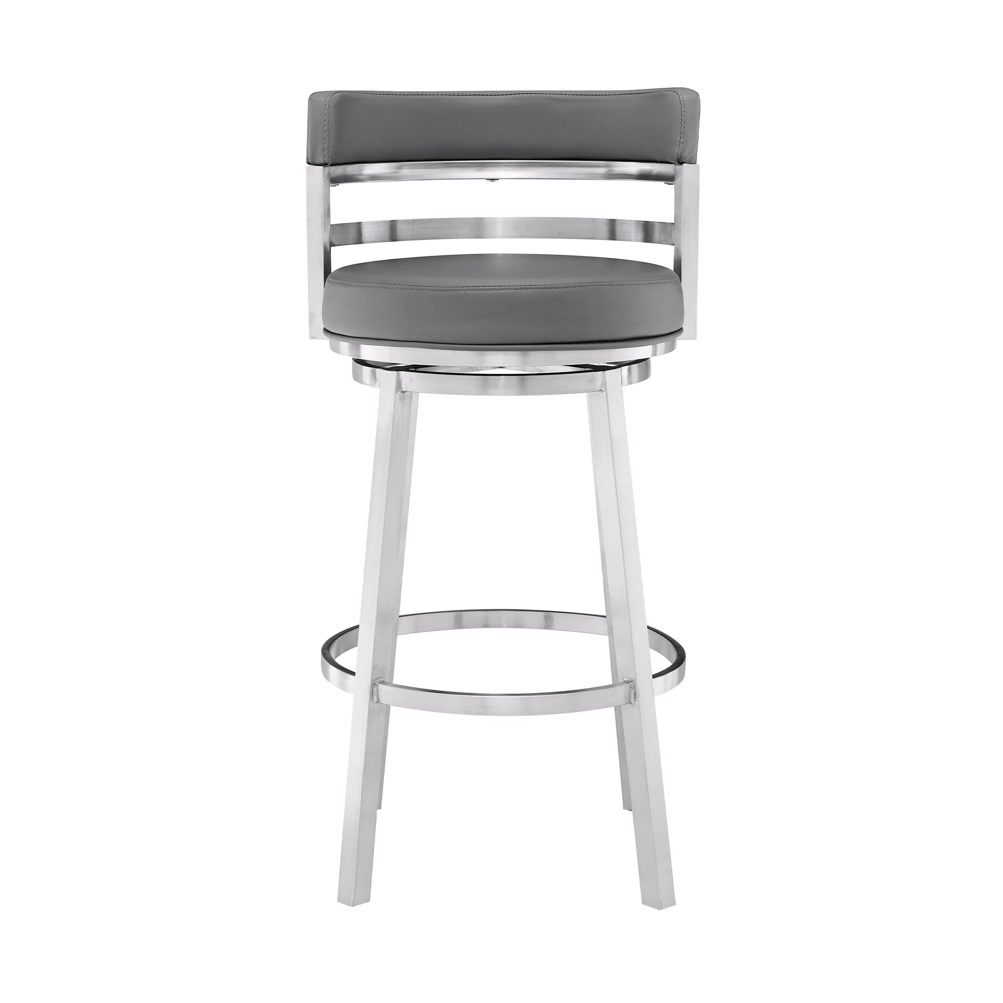 26" Gray And Silver Faux Leather And Iron Swivel Low Back Counter Height Bar Chair - Homeroots - Flyclothing LLC