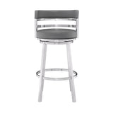 26" Gray And Silver Faux Leather And Iron Swivel Low Back Counter Height Bar Chair - Homeroots