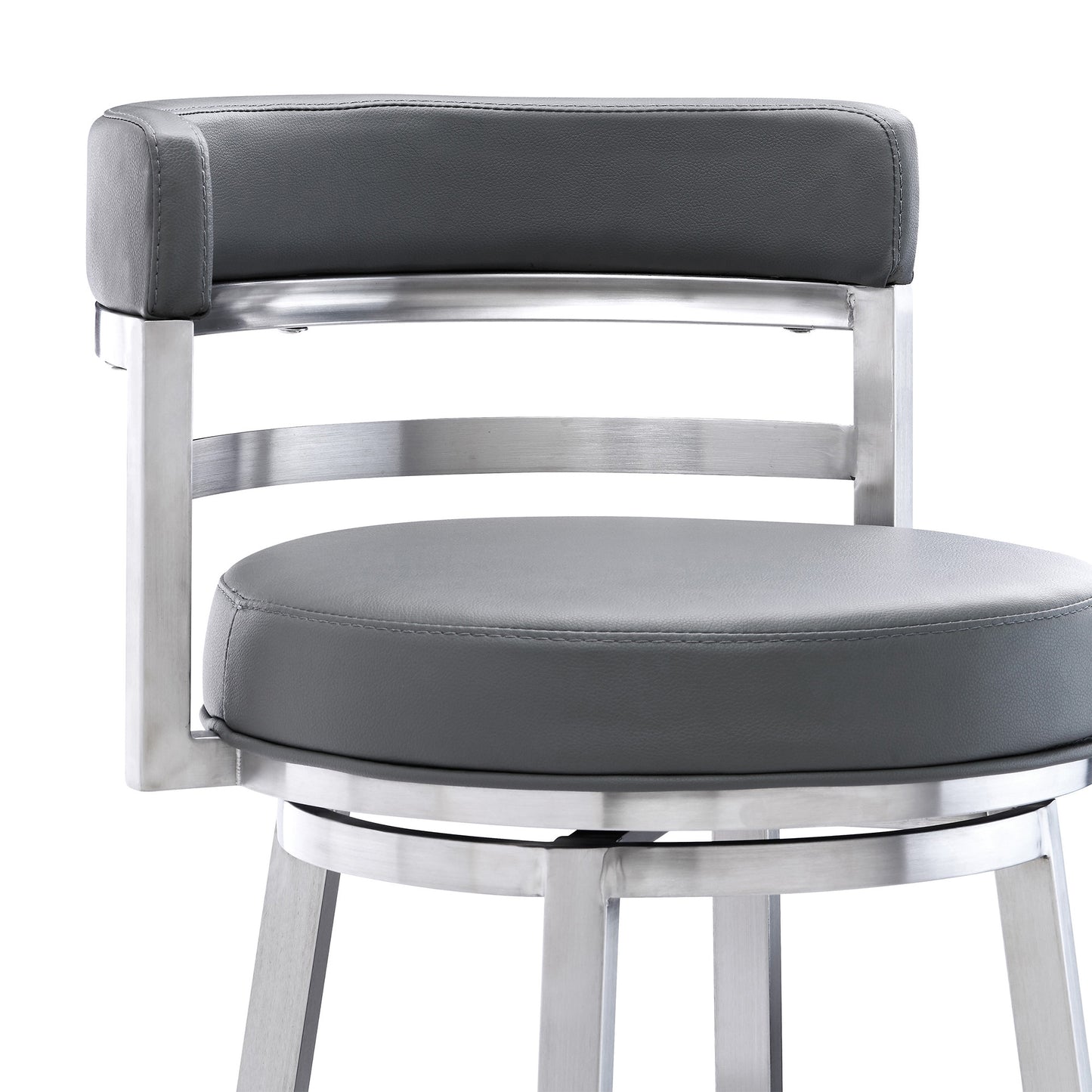26" Gray And Silver Faux Leather And Iron Swivel Low Back Counter Height Bar Chair - Homeroots - Flyclothing LLC