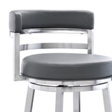26" Gray And Silver Faux Leather And Iron Swivel Low Back Counter Height Bar Chair - Homeroots - Flyclothing LLC