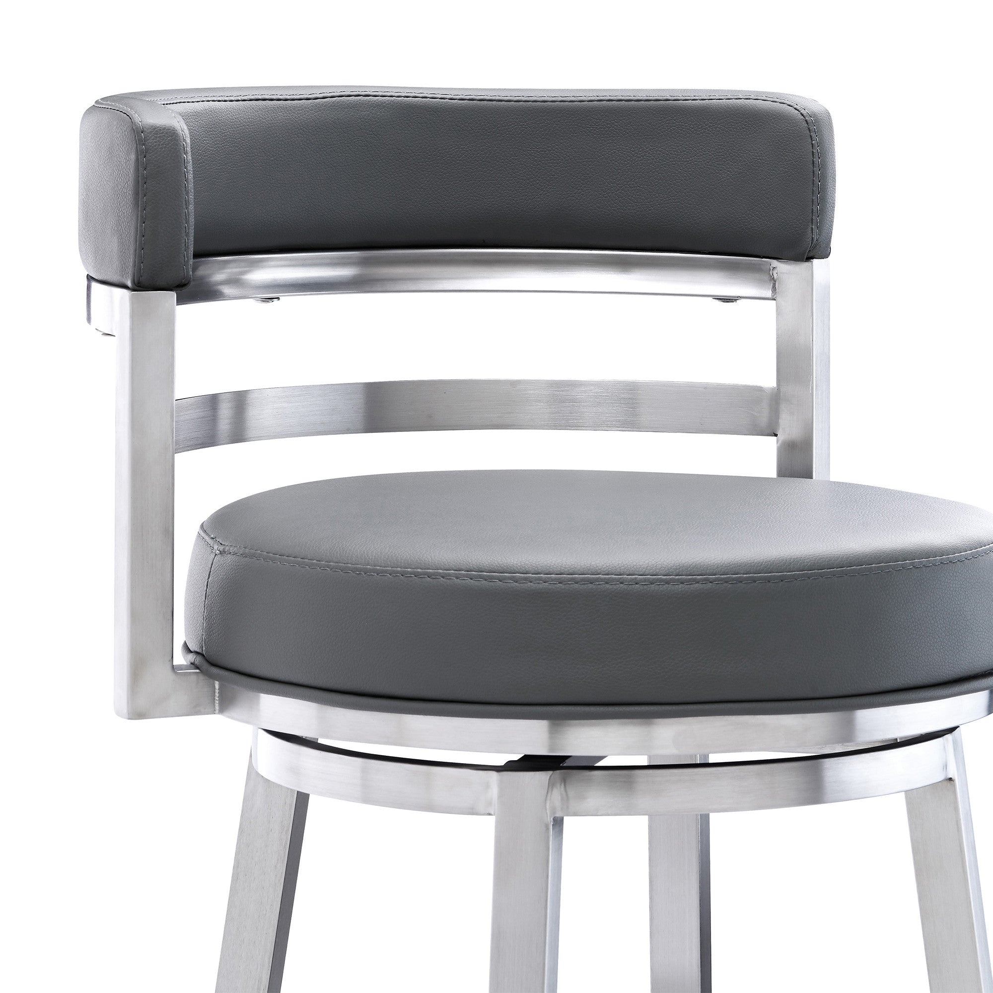 26" Gray And Silver Faux Leather And Iron Swivel Low Back Counter Height Bar Chair - Homeroots - Flyclothing LLC