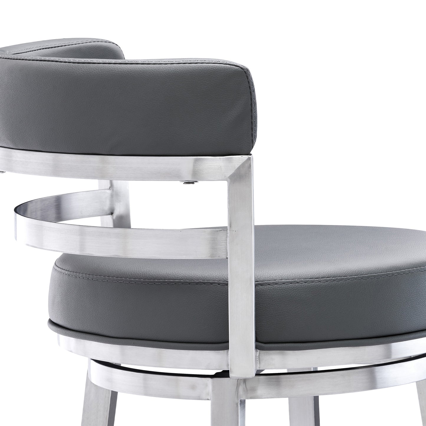 26" Gray And Silver Faux Leather And Iron Swivel Low Back Counter Height Bar Chair - Homeroots - Flyclothing LLC